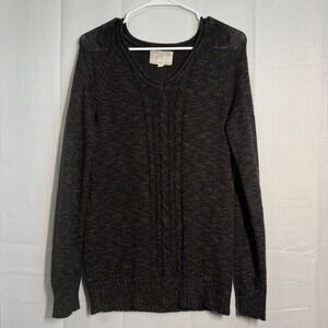 Debbie Morgan Cable Knit Sweater Medium Black Multi Rainbow Marl V-Neck Pullover